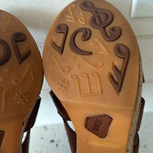 Born Women's Brown Leather Slip On Open Toe Sandals Block Heels Platform Size 9 - Picture 10 of 12